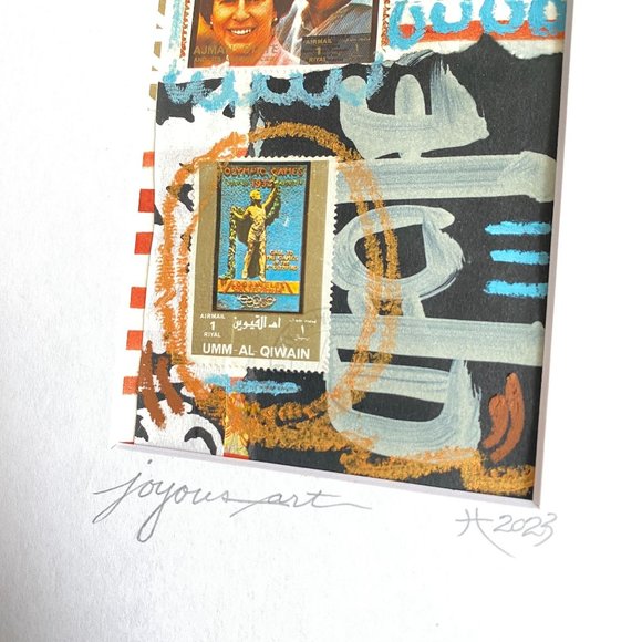 Joyful Art Original Wall Art Collage Oil Pastel Painting Mat Frame Ready 8x10in - Picture 6 of 9